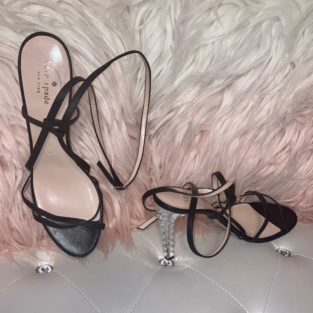 Kate Spade Fiandra Black Leather Jeweled Strappy Heeled Sandals Size 10.5B - Picture 11 of 13